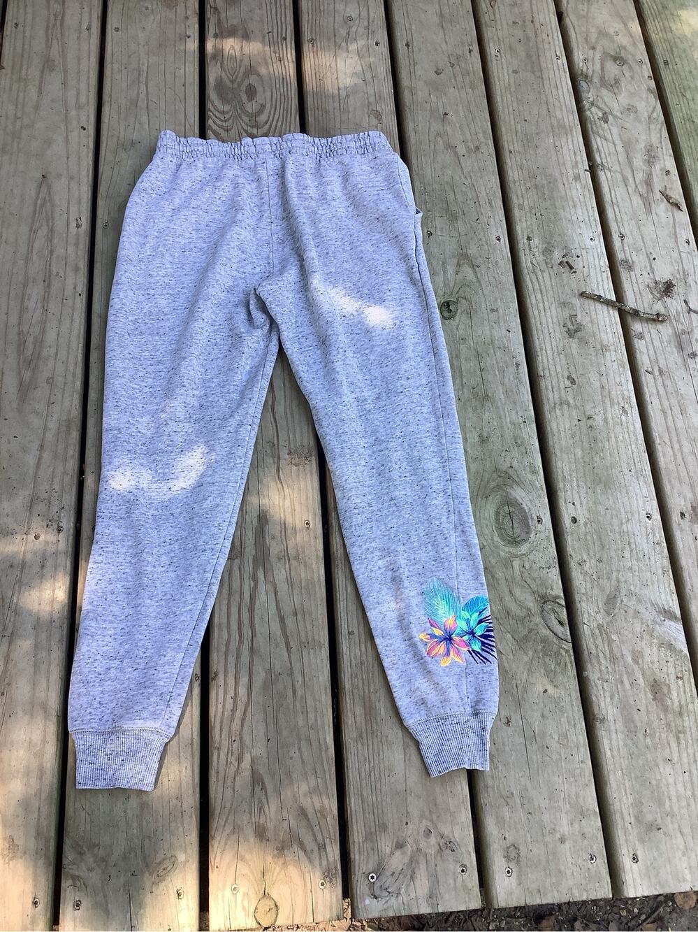 PINK Victoria Secret Joggers Womens XS Heather Grey Tropical Embroidered Sweats